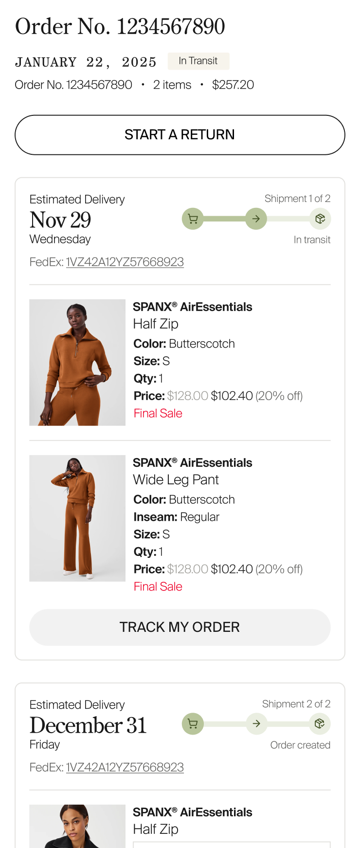 Order summary page